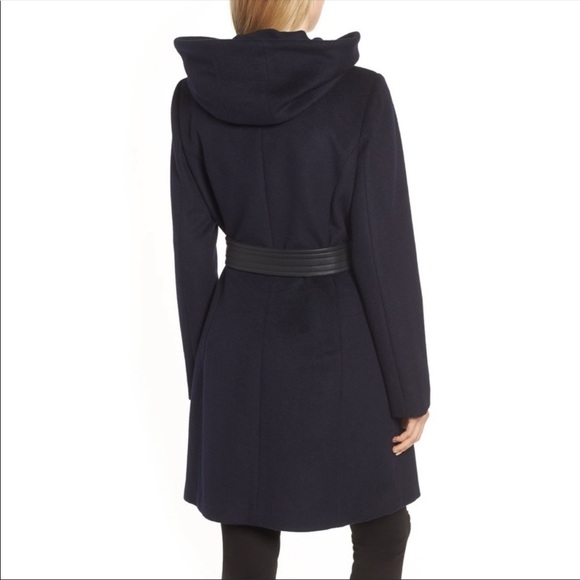 COLE HAAN WOOL BELTED SHAWL HIGH COLLAR WRAP COAT BLACK FORMAL OLD MONEY, 12 - Picture 7 of 15